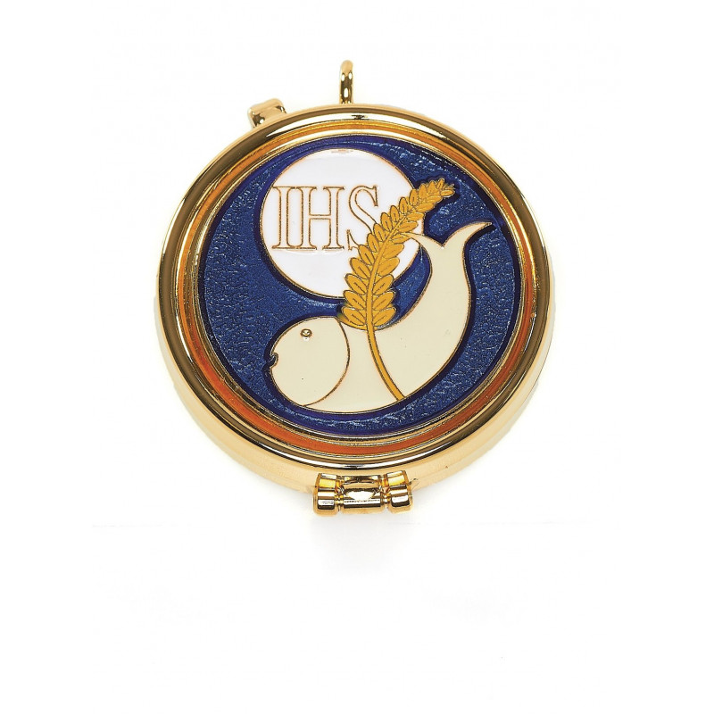 Church pyx with enamel plaque - IHS, fish