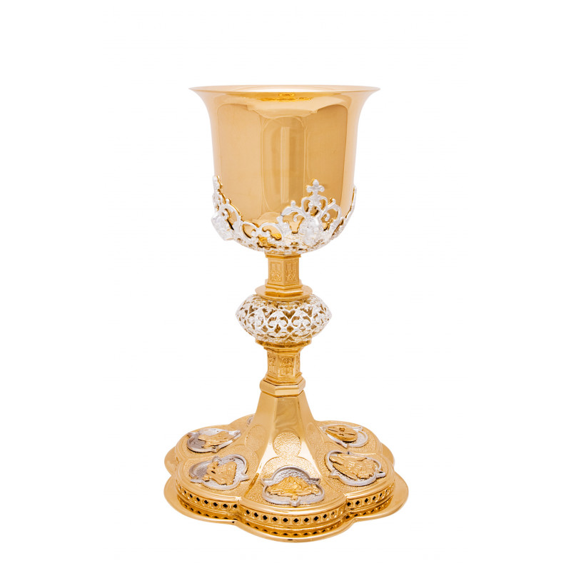 Gilded brass chalice with silver elements - 22 cm (86)
