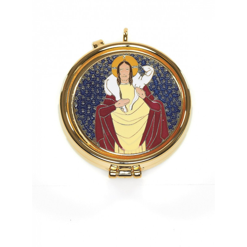 Church pyx with enamel badge - Good Shepherd