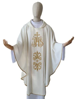 IHS-embroidered chasuble—liturgical colors