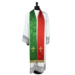 Double-sided embroidered stole—red and green
