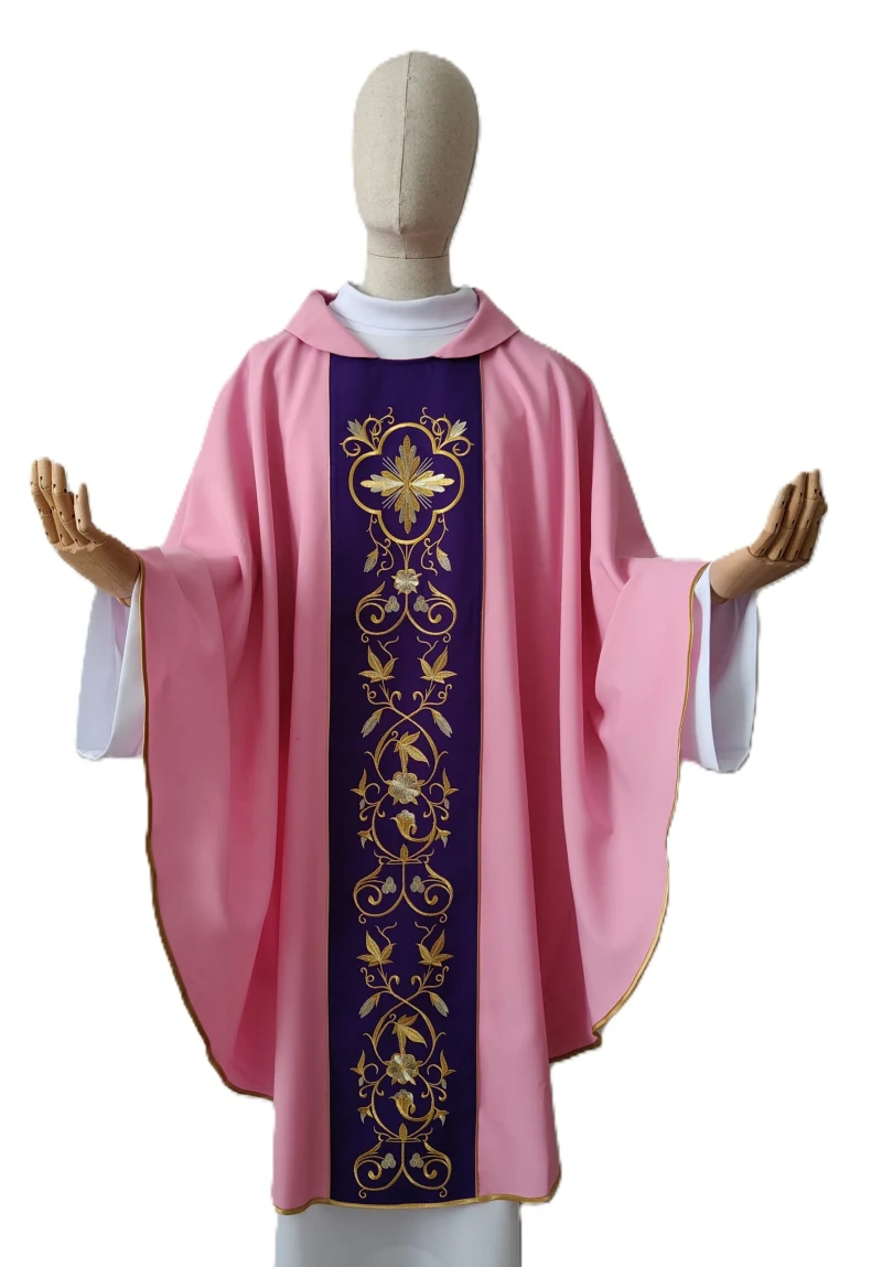 Priestly chasuble, embroidered cincture—pink - Best Catholic Shop