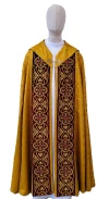Embroidered cope, jacquard fabric—dark gold with velvet stripes - Image 1