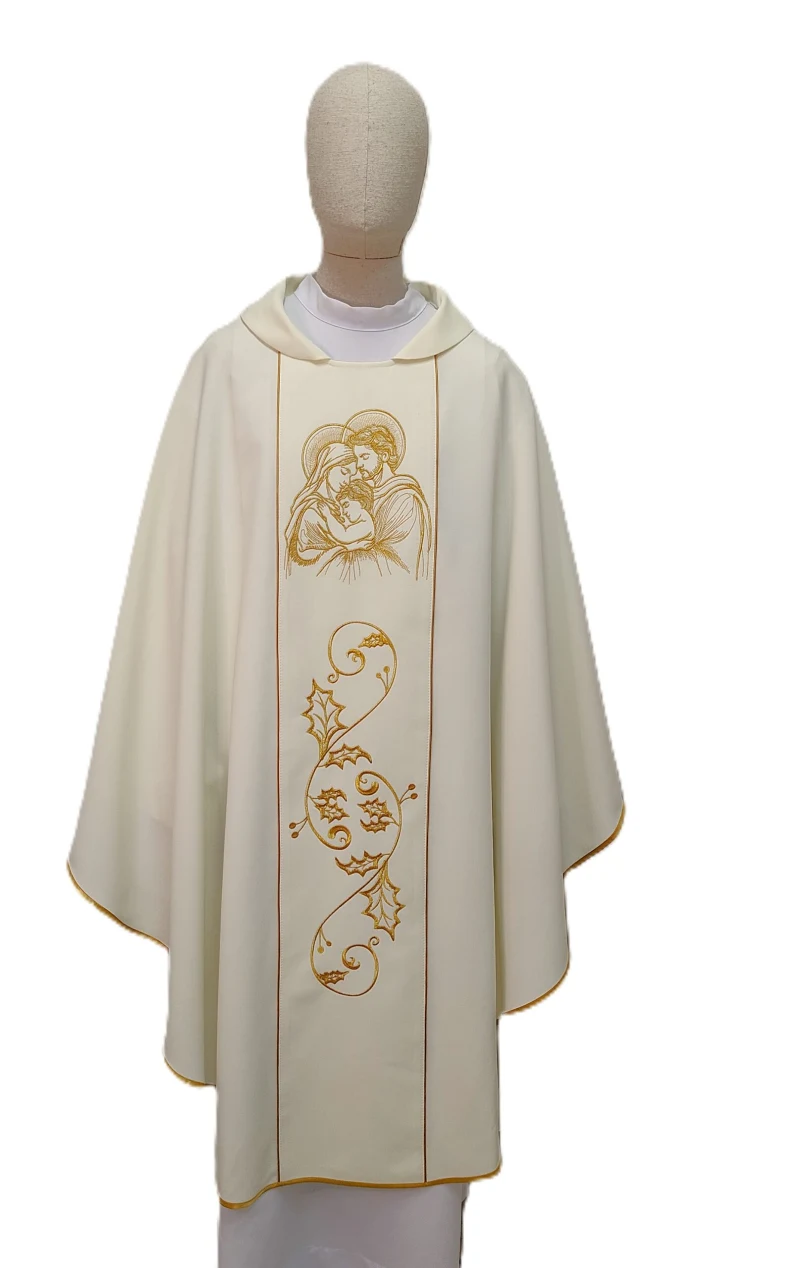 Ecru embroidered chasuble: Holy Family – Christmas - Best Catholic Shop