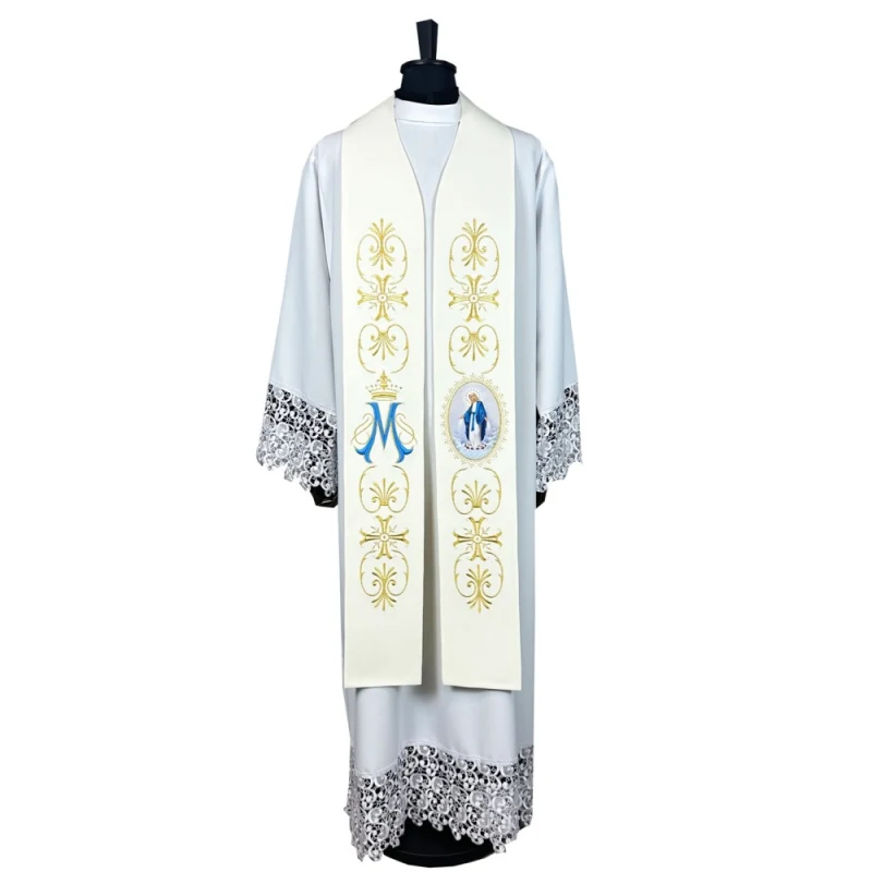 Priestly Stole of the Immaculate Virgin Mary—liturgical print and embroidery