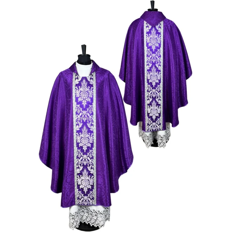 Gothic chasuble—purple jacquard fabric - Best Catholic Shop