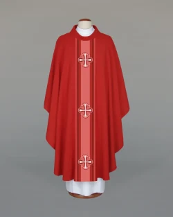 Red embroidered chasuble—crosses