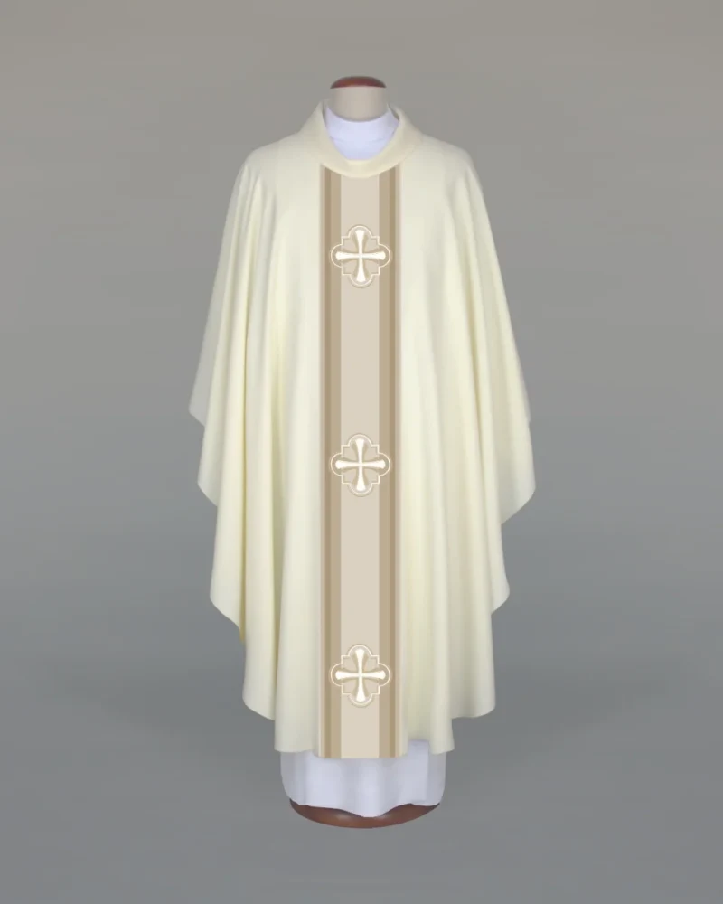 Ecru embroidered chasuble—crosses - Best Catholic Shop