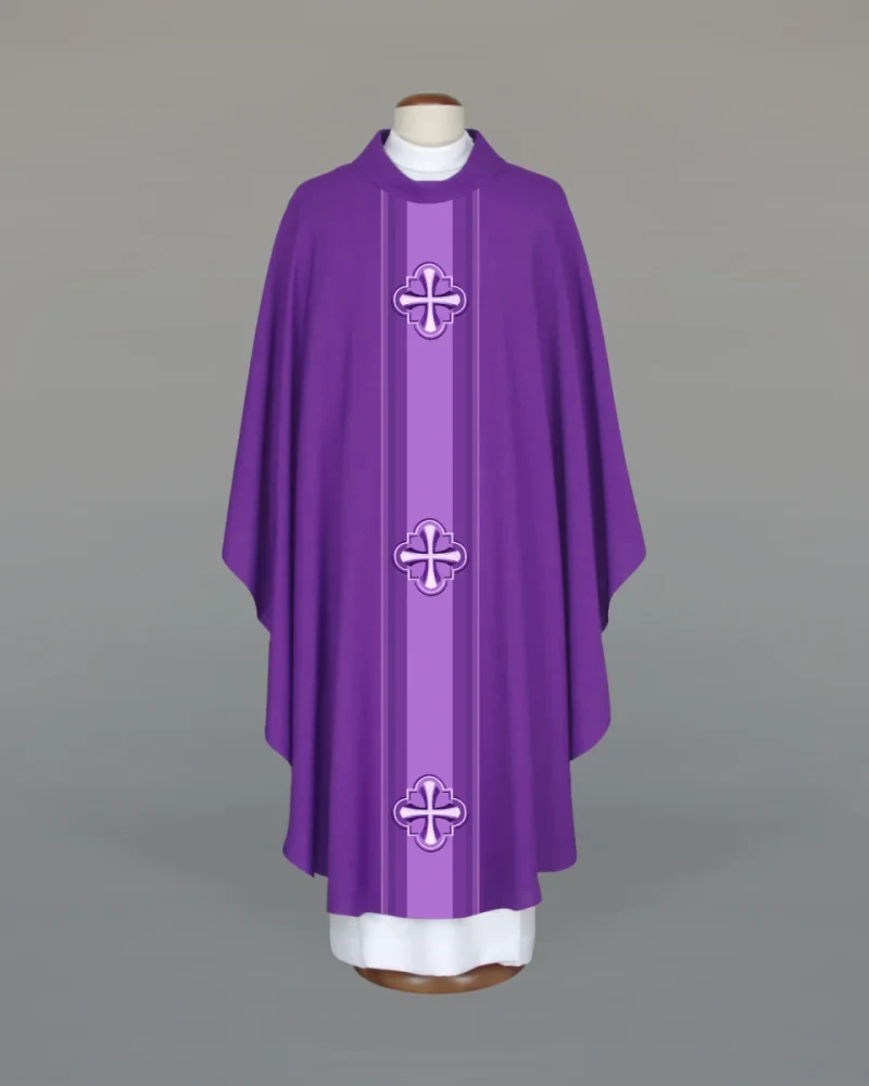 Purple embroidered chasuble—crosses - Best Catholic Shop