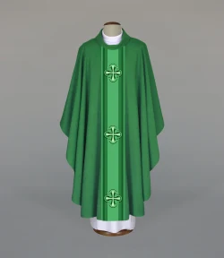 Green embroidered chasuble—crosses