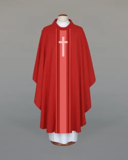 Embroidered Chasuble with a Cross - Red