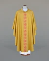 Gold priestly chasuble, adorned with a striking woven sash - Image 1