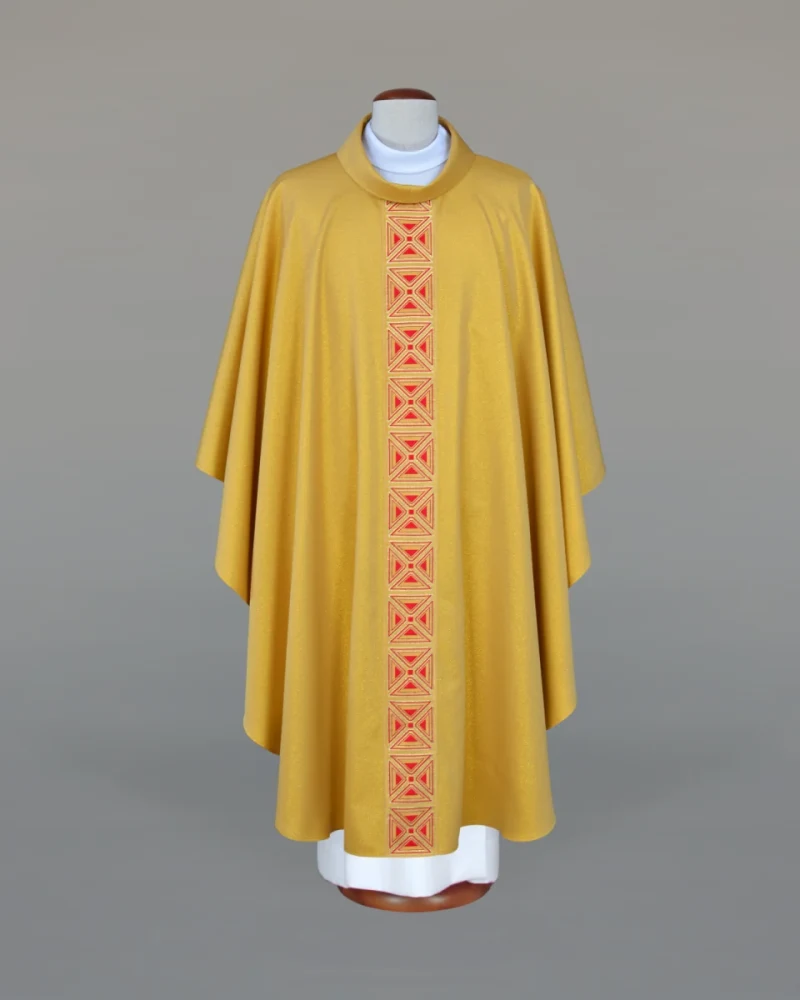 Gold priestly chasuble, adorned with a striking woven sash - Best Catholic Shop