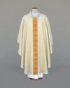 Ecru priest's chasuble, adorned with a striking woven sash - Image 1