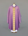 Purple priest's chasuble, adorned with a striking woven sash - Image 1