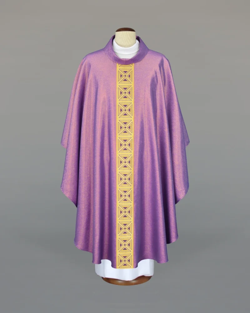 Purple priest's chasuble, adorned with a striking woven sash - Best Catholic Shop