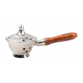 Home incense burner with wooden handle - silver