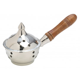 Home incense burner with wooden handle silver