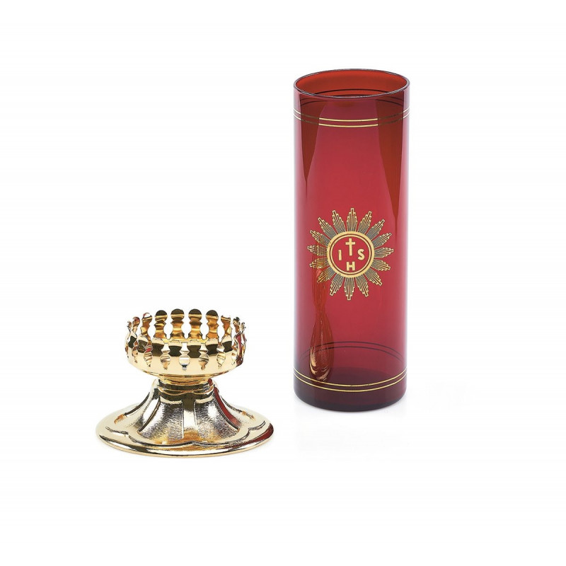 Olive eternal lamp with refill and decorated base (3) - Best Catholic Shop