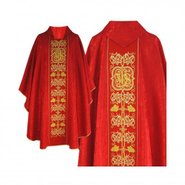 Gothic red embroidered chasuble - jacquard fabric (53)