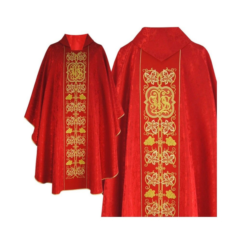 Gothic red embroidered chasuble - jacquard fabric (53) - Best Catholic Shop
