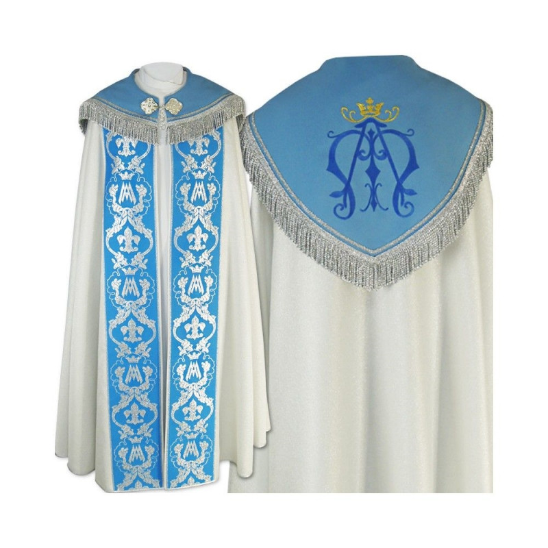 Marian cope - woven stripes, embroidery hood (77) - Best Catholic Shop