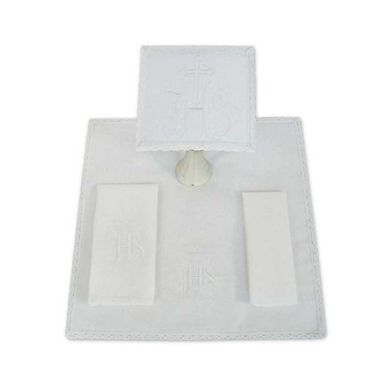 Chalice linen set embroidered white IHS (15) - Best Catholic Shop