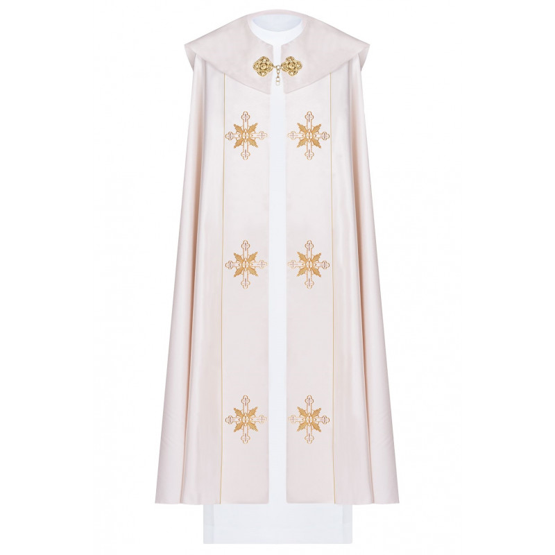 Liturgical cope embroidered IHS - ecru (36) - Best Catholic Shop