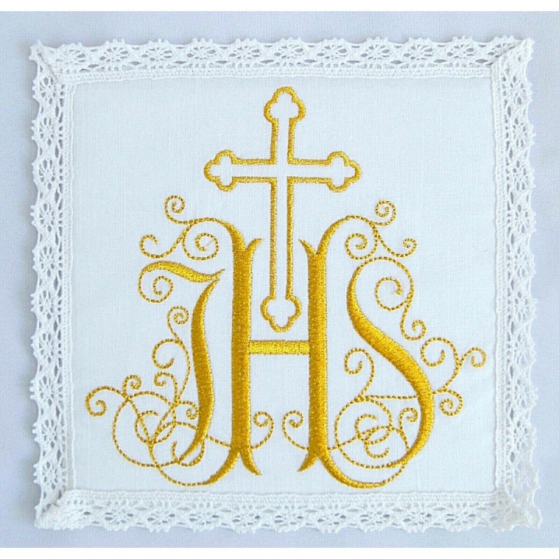 White chalice pall embroidered gold IHS - Best Catholic Shop