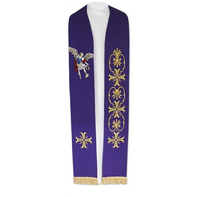 Embroidered purple stole of Archangel Michael - Best Catholic Shop