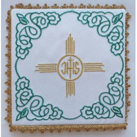 Chalice pall embroidered IHS + gold cross (4)