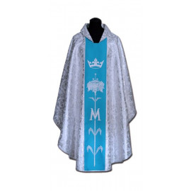 Chasuble, St. Mary's -  blue + silver ornament (8)