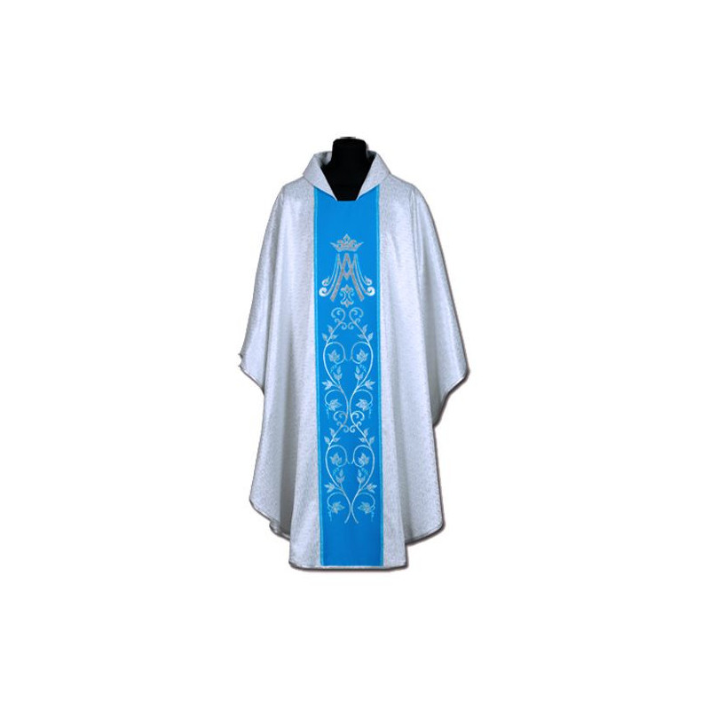 Chasuble, St. Mary's - silver + blue belt (10) - Best Catholic Shop