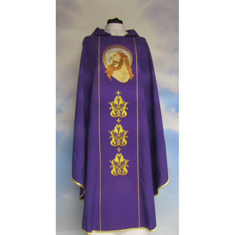 Chasuble purple embroidered Jesus with crown of thorns - Best Catholic Shop