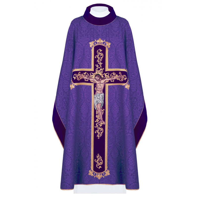 Embroidered chasuble Jesus on the cross - purple (190) - Best Catholic Shop