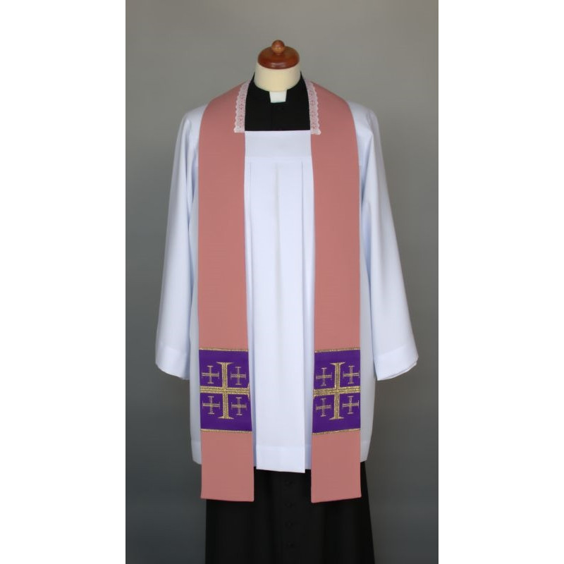 Pink sermon stole, short, cross patched (2) - Best Catholic Shop