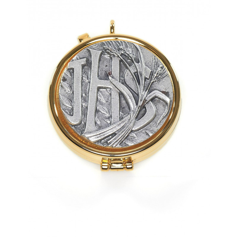 Church pyx in brass, gold-plated - IHS, ear of wheat - Best Catholic Shop
