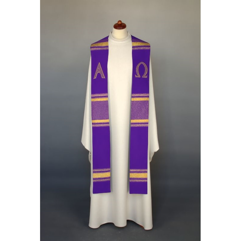 Alpha and Omega embroidered stole - liturgical colors (8) - Best Catholic Shop