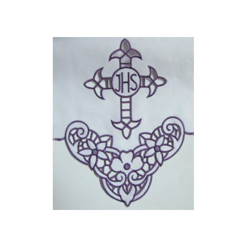 Embroidered altar cloth - purple IHS cross (58) - Best Catholic Shop