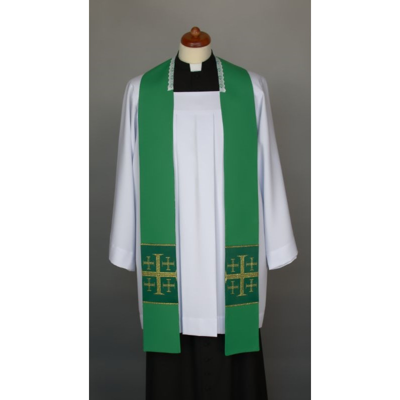 Green sermon stole, short, sewn-on crosses (5) - Best Catholic Shop