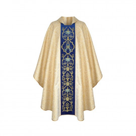 Marian chasuble embroidered gold, blue belt (33)