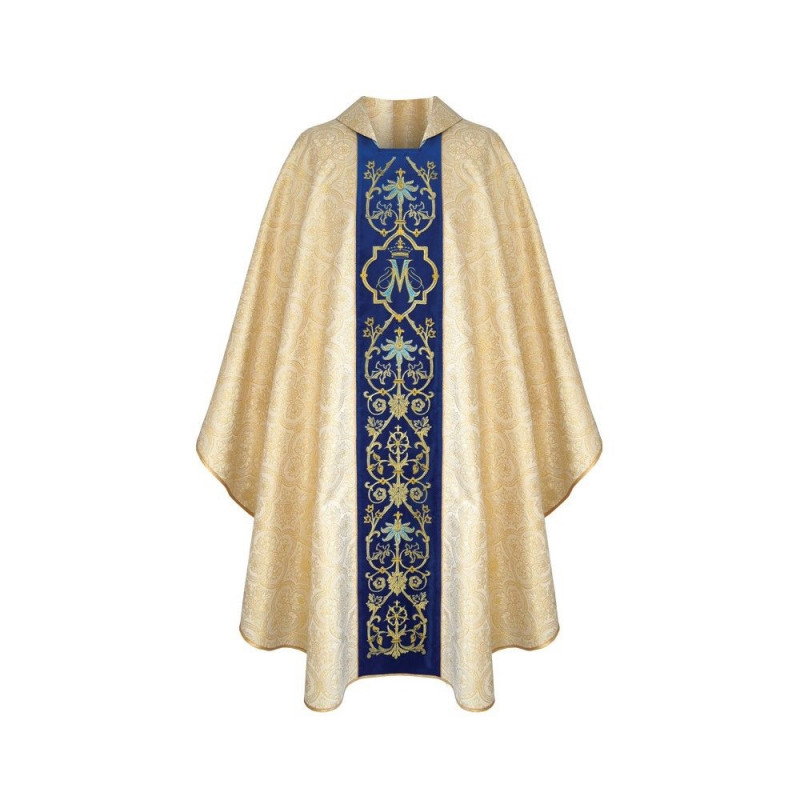 Marian chasuble embroidered gold, blue belt (33) - Best Catholic Shop