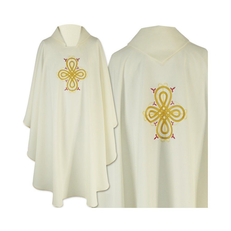 Gothic ecru chasuble embroidered - plain fabric (40) - Best Catholic Shop