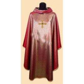 Chasuble red, shiny, embroidery on fabric (3)