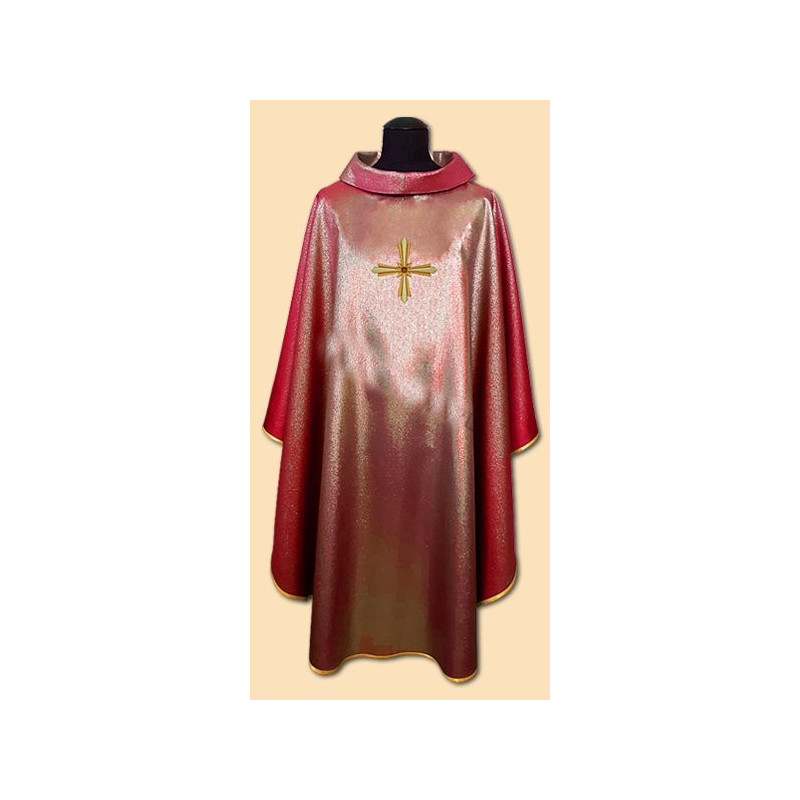 Chasuble red, shiny, embroidery on fabric (3) - Best Catholic Shop
