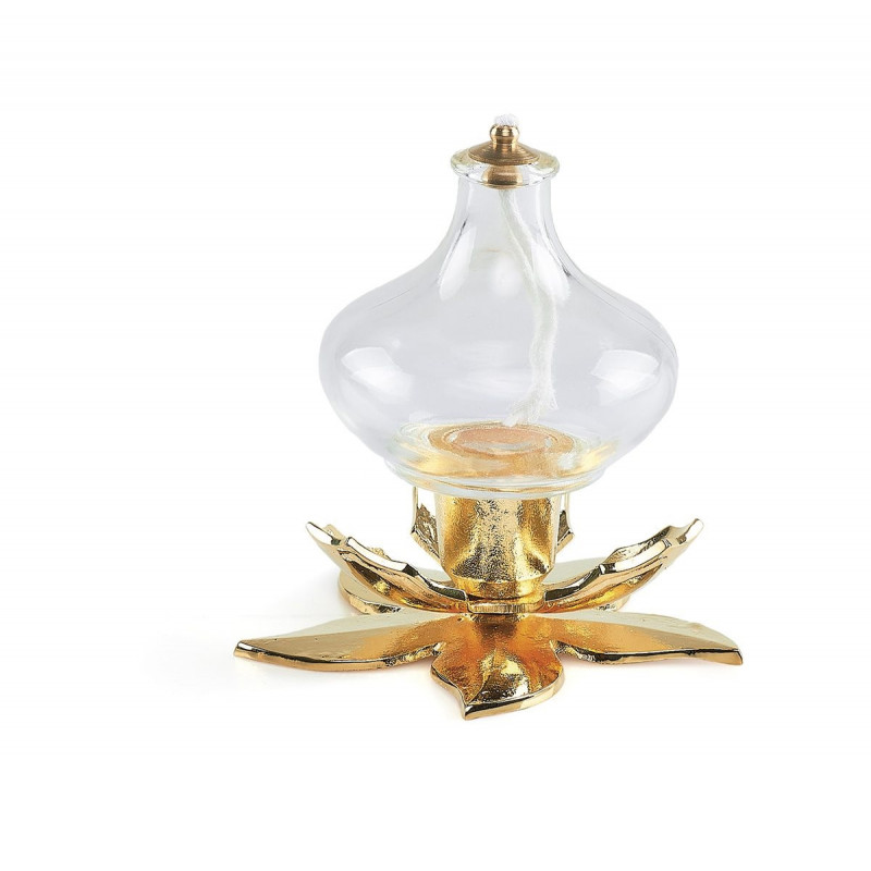 Olive glass lamp with flower base (5) - Best Catholic Shop