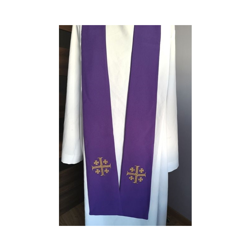 Purple stole with Jerusalem Cross for concelebration - Best Catholic Shop