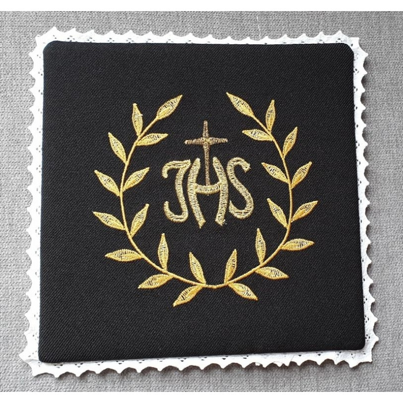 Chalice pall black IHS + ornament - Best Catholic Shop