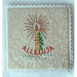 Hallelujah embroidered chalice pall - ecru color