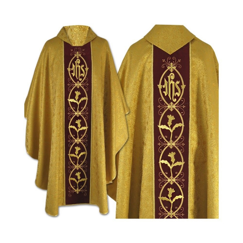 Gold embroidered gothic chasuble - brocade fabric (44) - Best Catholic Shop